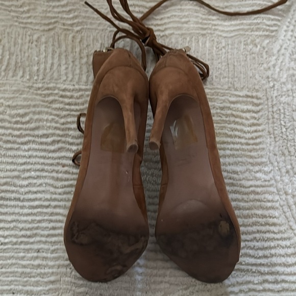 ALDO Faux suede lace up‎ open peek toe brown stiletto heels sandals sz 8 - Picture 5 of 11